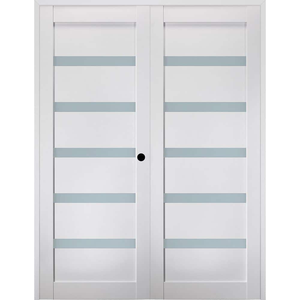 Leora N 48 in. x 96 in. Left Hand Active 7-Lite Frosted Glass Bianco Noble Wood Composite Double Prehung French Door price history on PriceWatchPro