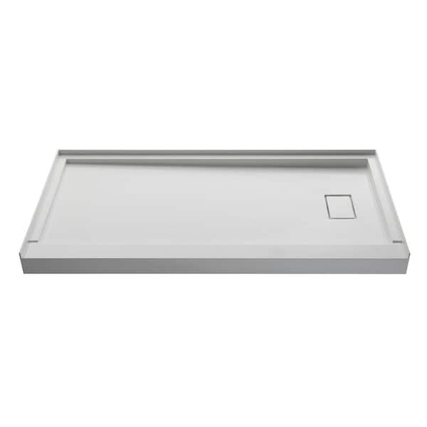 60 in. L x 30 in. W Alcove SMC Shower Pan Base with Right Drain