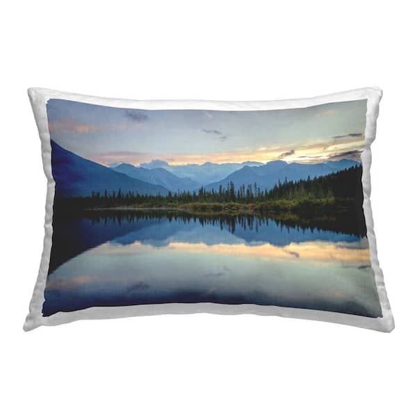 Stupell Industries Blue Mountain Reflection Blue Print Polyester 14 in. x 20 in. Throw Pillow