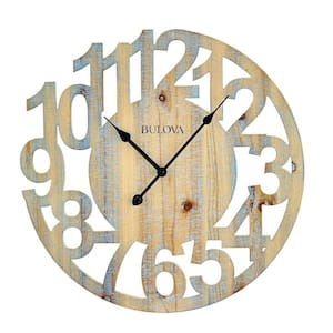 17 in. H X 17 in. W Round Wall Clock with laser cut numbers in a natural wood finish