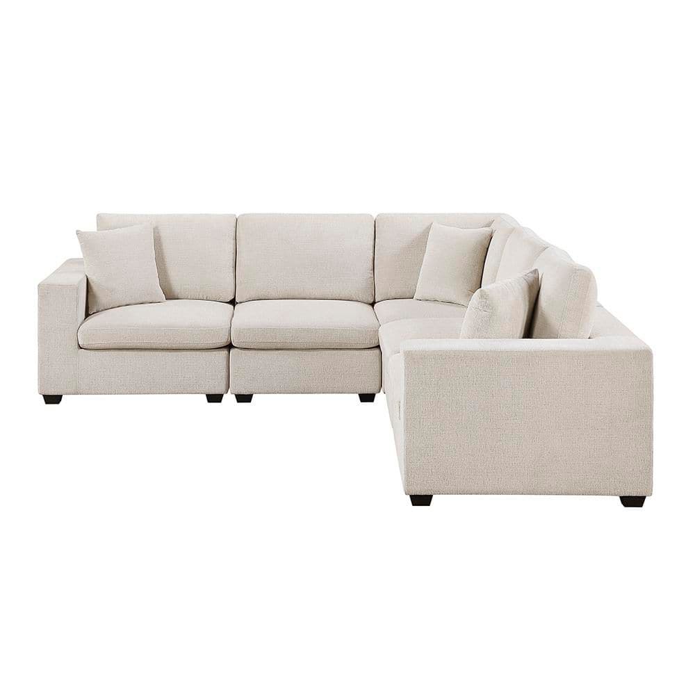 Patina 118 in. W Chenille Upholstery 5-Piece Modular Sectional Sofa in Beige