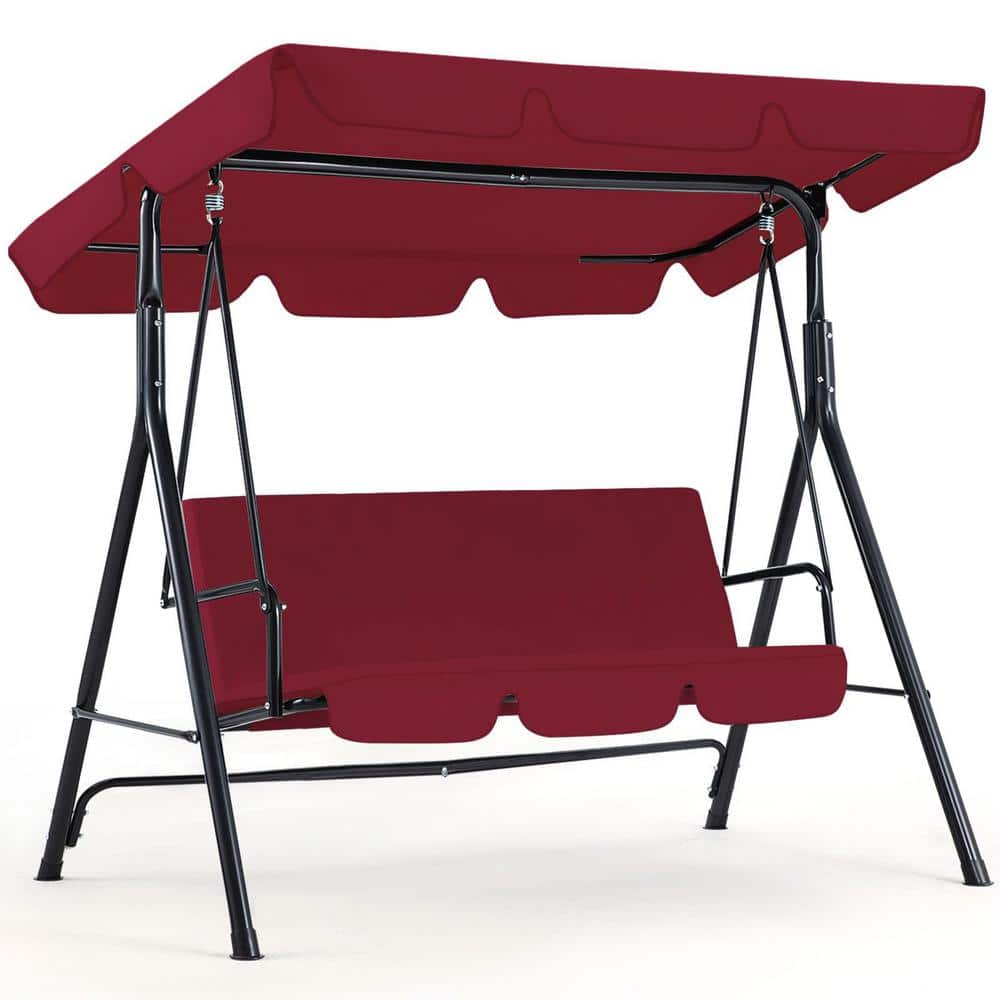 3-Person Metal Outdoor Patio Porch Swing Chair in Red with Adjustable Canopy price history on PriceWatchPro