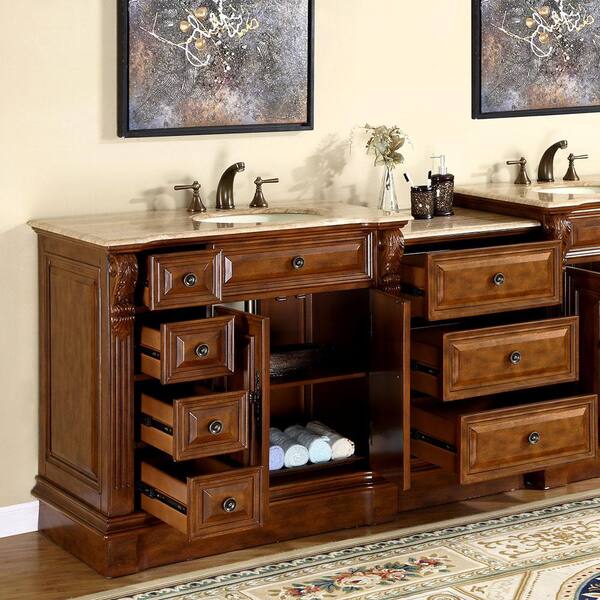 Bathroom Vanity Unit Oak Corner Wash Stand Travertine Top