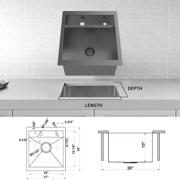 Glacier Bay Zero Radius Undermount 18g Stainless Steel 17 in. Single Bowl Workstation Bar Sink with Stainless Steel Faucet (Silver)