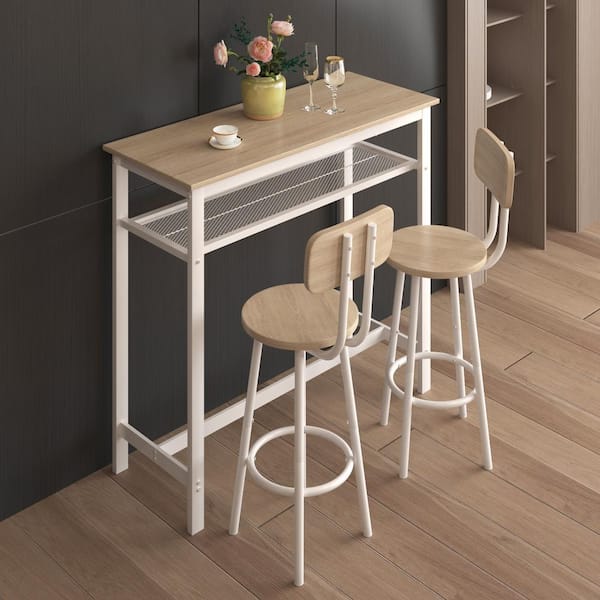 Tenleaf White 3-Piece Wood Outdoor Patio Bistro Set Dining Set with Backrest and Partitions