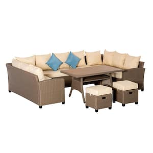 Mixed Brown 6-Piece Wicker Patio Conversation Set with Khaki Cushions