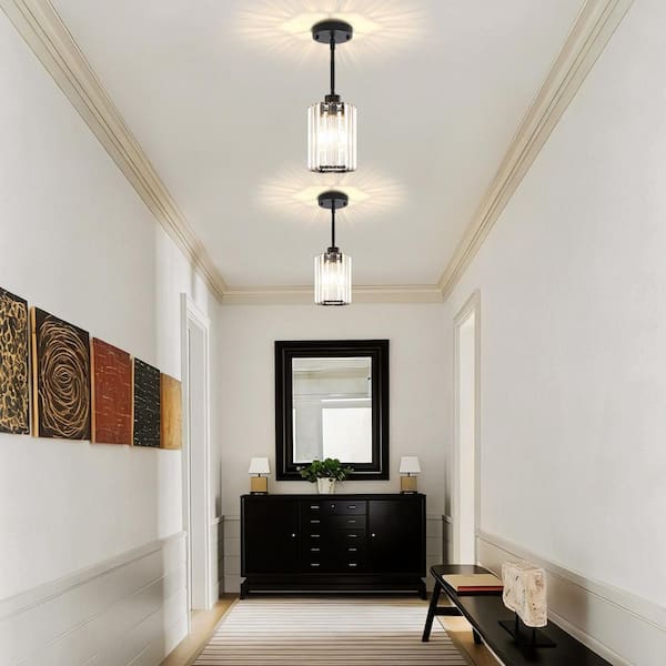 ZSMIHDOH 1-Light Black Modern Crystal Hexagonal Pendant Light for