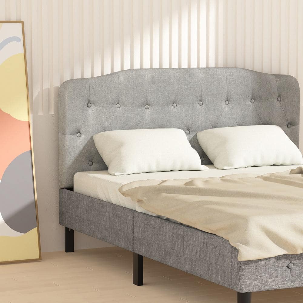 Light Gray Queen Upholstered Tufted Headboard with Adjustable Heights