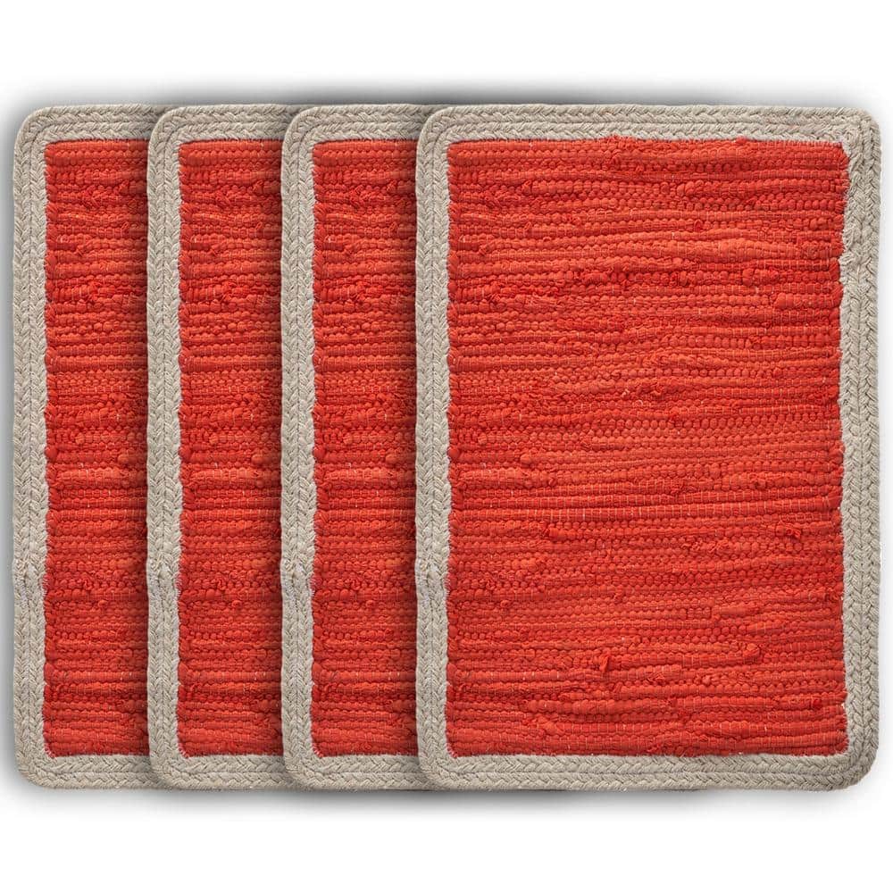 Carlton 19 in. x 13 in. Bordered Oranges/Peaches Cotton Placemats (Set of 4