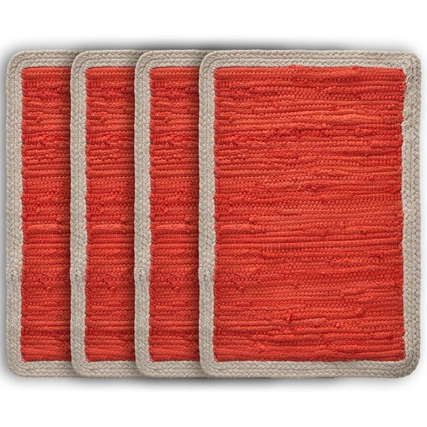 Unbranded Carlton 19 in. x 13 in. Bordered Oranges/Peaches Cotton Placemats (Set of 4)