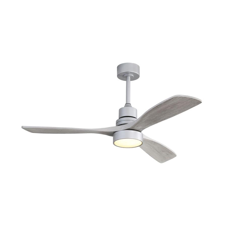 52 in. Indoor Silver Ceiling Fan with Light, Wood Blades, Dimmable, Reversi