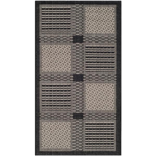 SAFAVIEH Courtyard Black/Sand Doormat 2 ft. x 4 ft. Border Indoor/Outdoor Patio Area Rug