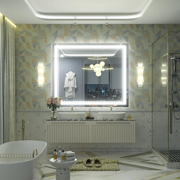 48 in. W x 40 in. H Rectangular Frameless 192 LEDs/m Front Lighted Anti-Fog Tempered Glass Wall Bathroom Vanity Mirror