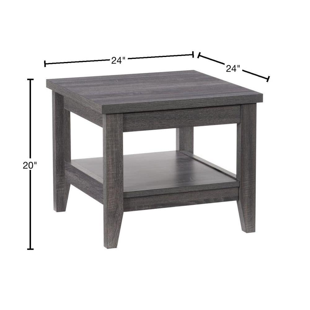 Mid-Century Dark Gray Wood Square Side Table with Shelf