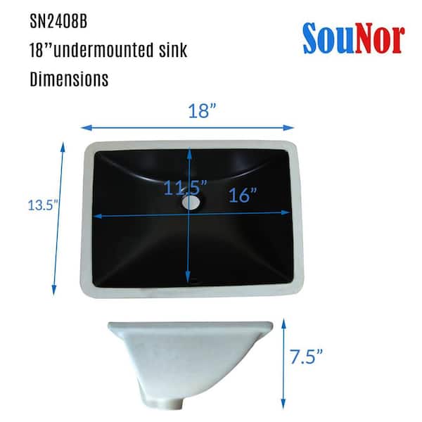 Yingze 18 in. Undermount Rectangular Bathroom Sink in Matte Black