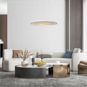 Lulier 38-Watt Integrated LED Modern Matte White Hanging Pendant, 17.5 in. Drum Chandelier Lighting for Living Room