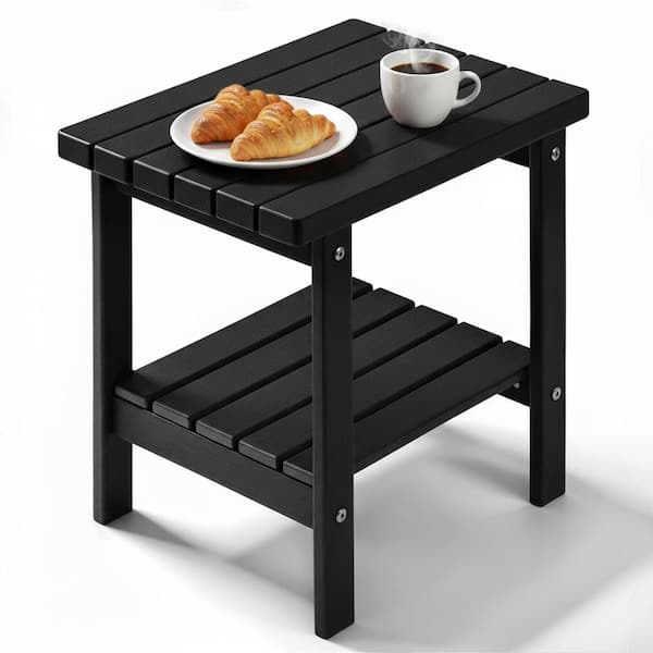 wikiwiki 17 in. Black 2-Tier Rectangular HDPE Outdoor Side Table