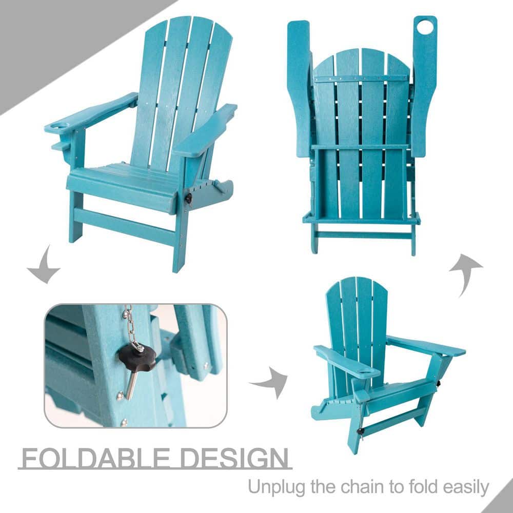 Light Blue HDPE Resin Folding Adirondack Chair with Arms