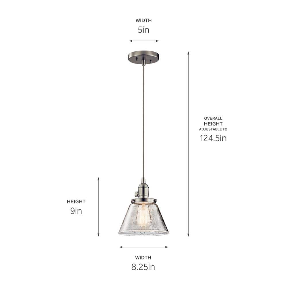 Avery 8.75" Brushed Nickel Mini Pendant with Clear Seeded Glass