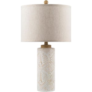 Lansdowne 26 in. Off-White Indoor Table Lamp with Beige Drum Shaped Shade
