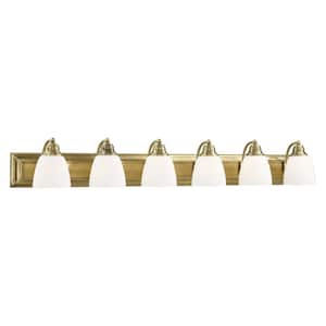 Fairbourne 48 in. 6-Light Antique Brass Vanity with Satin Opal White Glass