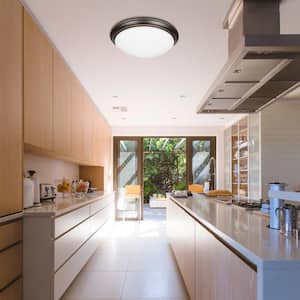 Withers 13 in. Light Oil-Rubbed Bronze Adjustable CCT Integrated LED Flush Mount with Glass Shade