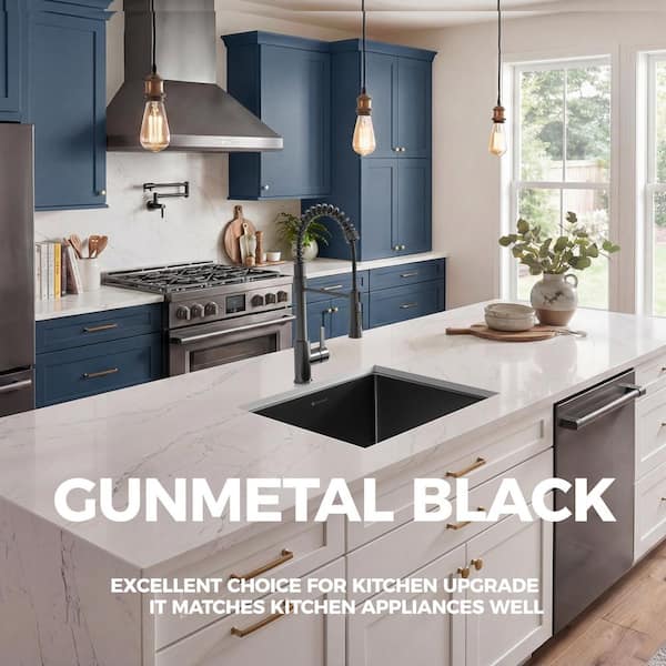 サムシング アングラムピナクルネイビー Glacier Bay 23 in. Undermount Single Bowl 18 Gauge Gunmetal Black