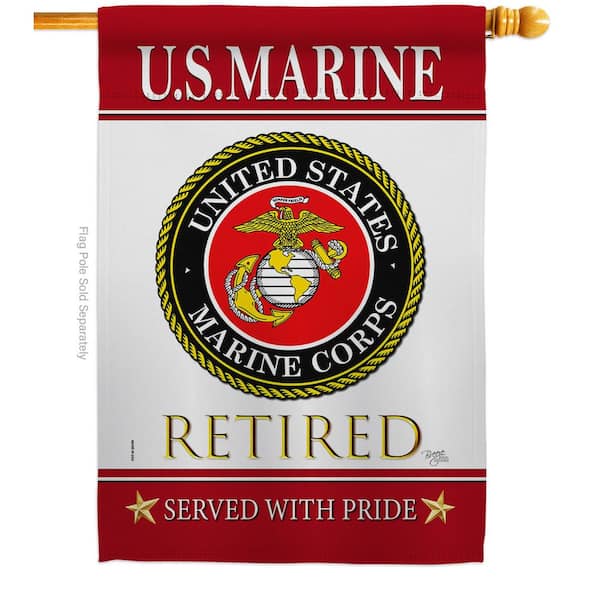 Breeze Decor 28 in. x 40 in. US Marine Retired House Flag Double-Sided Armed Forces Decorative Vertical Flags
