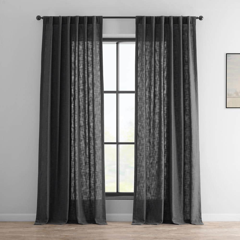Slate Grey Faux Linen Light Filtering Curtain Panel, 50 x 96 Inches