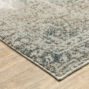 Grey Beige and Teal 3 ft. x 5 ft. Oriental Power Loom Stain Resistant Area Rug