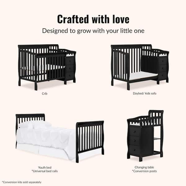 Dream On Me Jayden 4-in-1 Black Mini Convertible Crib And Changer