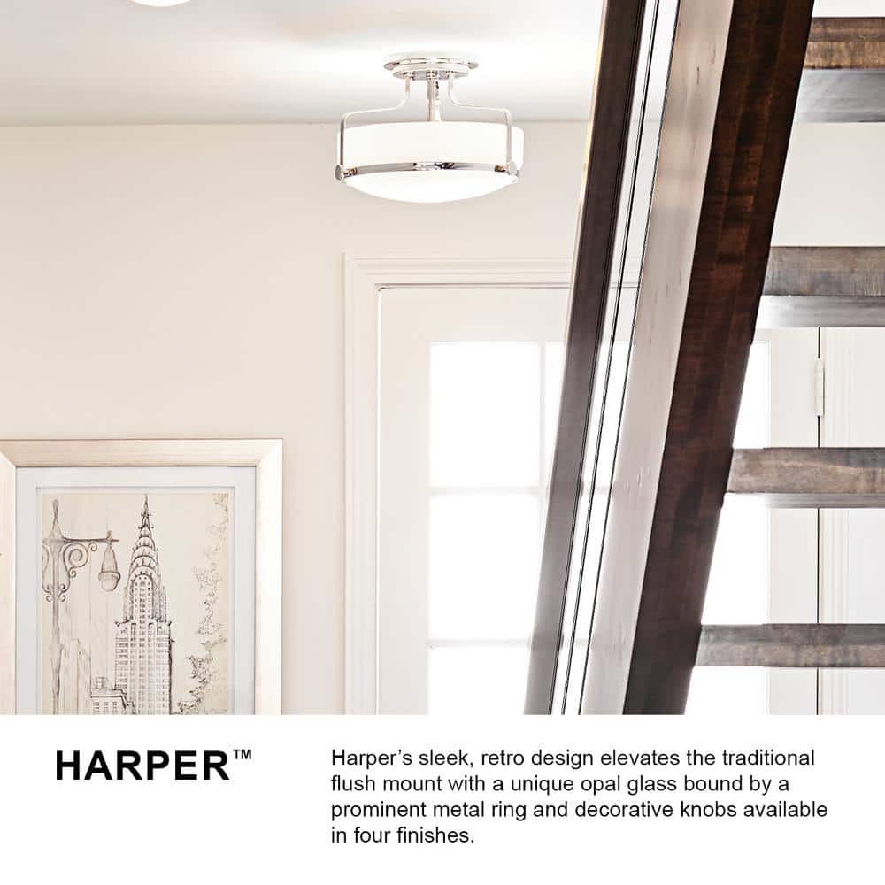 Harper Brushed Nickel Clear Seedy Glass 3-Light Semi-Flush Mount