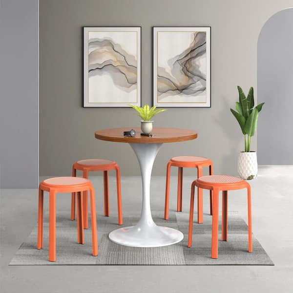 Leisuremod Tresse 17.7 in. Orange Backless Round Plastic Counter