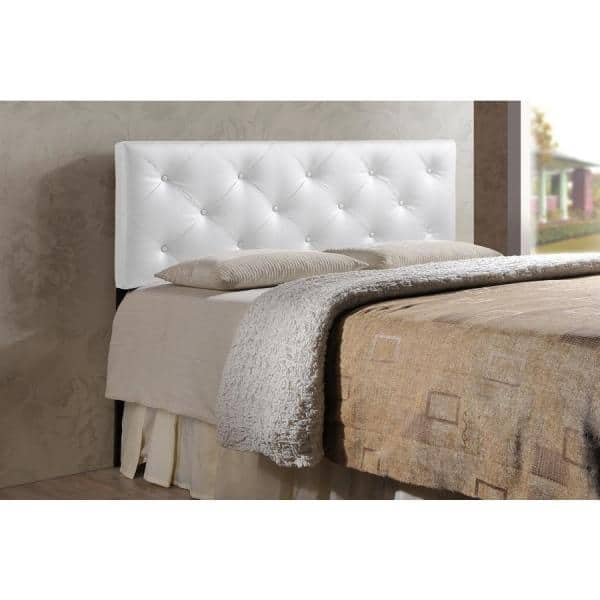 White Faux Leather Tufted Queen Upholstered Headboard