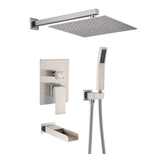 Unbranded 10in. Single Handle 1-Spray Tub and Shower Faucet 2.5 GPM with Shower Head in Brushed Nickel (Valve Included)