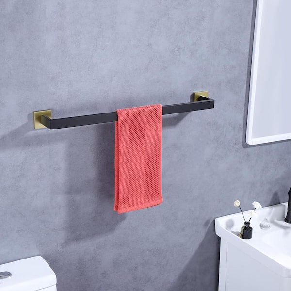 24 in. Contemporary Style Wall Mounted Bathroom Towel Bar Bath Towel Rack Bath Holder Accessories Hanger in Black Gold