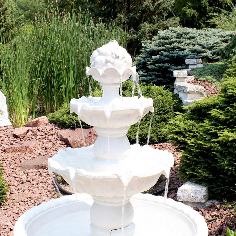 Sunnydaze White Fiberglass 52" 4-Tier Fruit Top Outdoor Water Fountain
