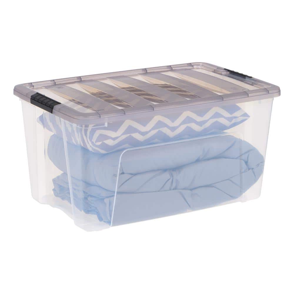 Clear 72 Qt Stackable Storage Bin with Gray Lid
