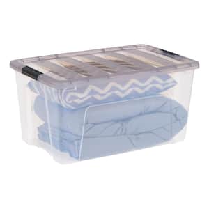 72 qt. Stack and Pull Clear Storage Box with Lid in Gray