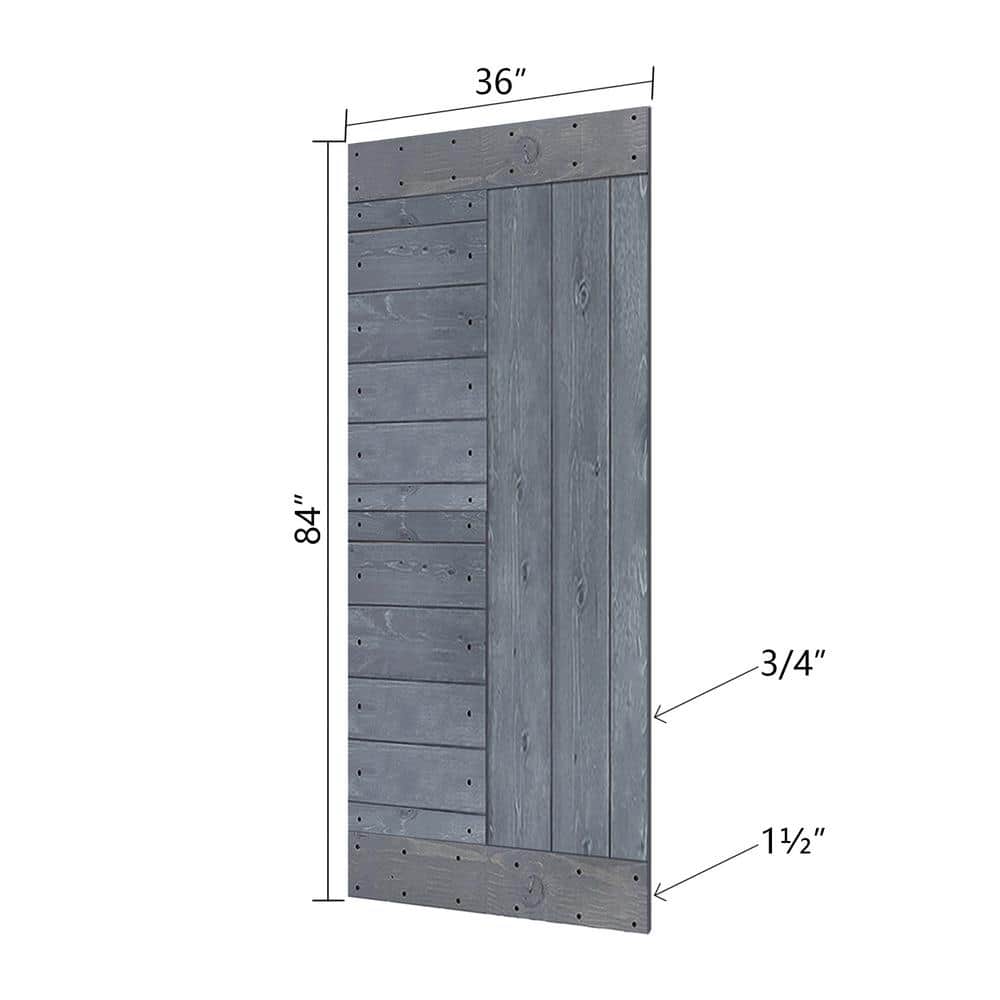 Dark Gray Solid Wood Sliding Barn Door Kit with Black Hardware