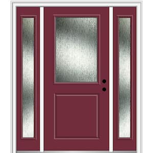 Rain Glass 64 in. x 80 in. Left-Hand Inswing Burgundy Fiberglass Prehung Front Door on 4-9/16 in. Frame