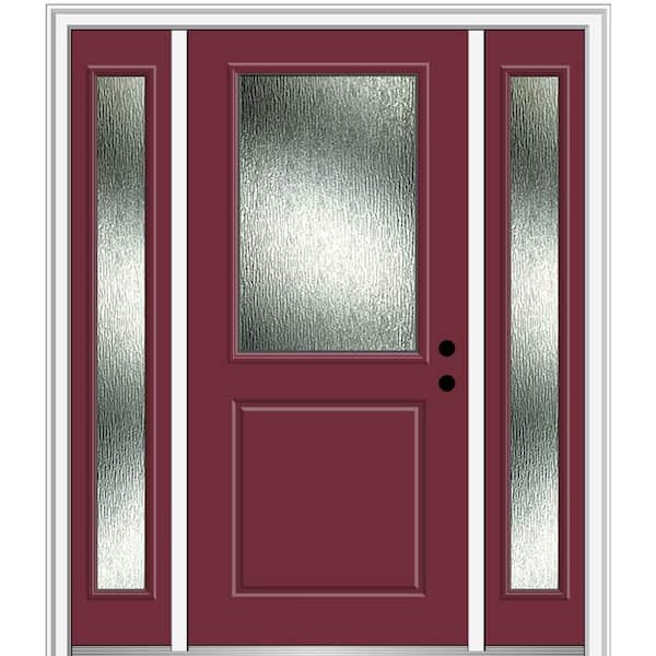 MMI DOOR Rain Glass 64 in. x 80 in. Left-Hand Inswing Burgundy Fiberglass Prehung Front Door on 4-9/16 in. Frame