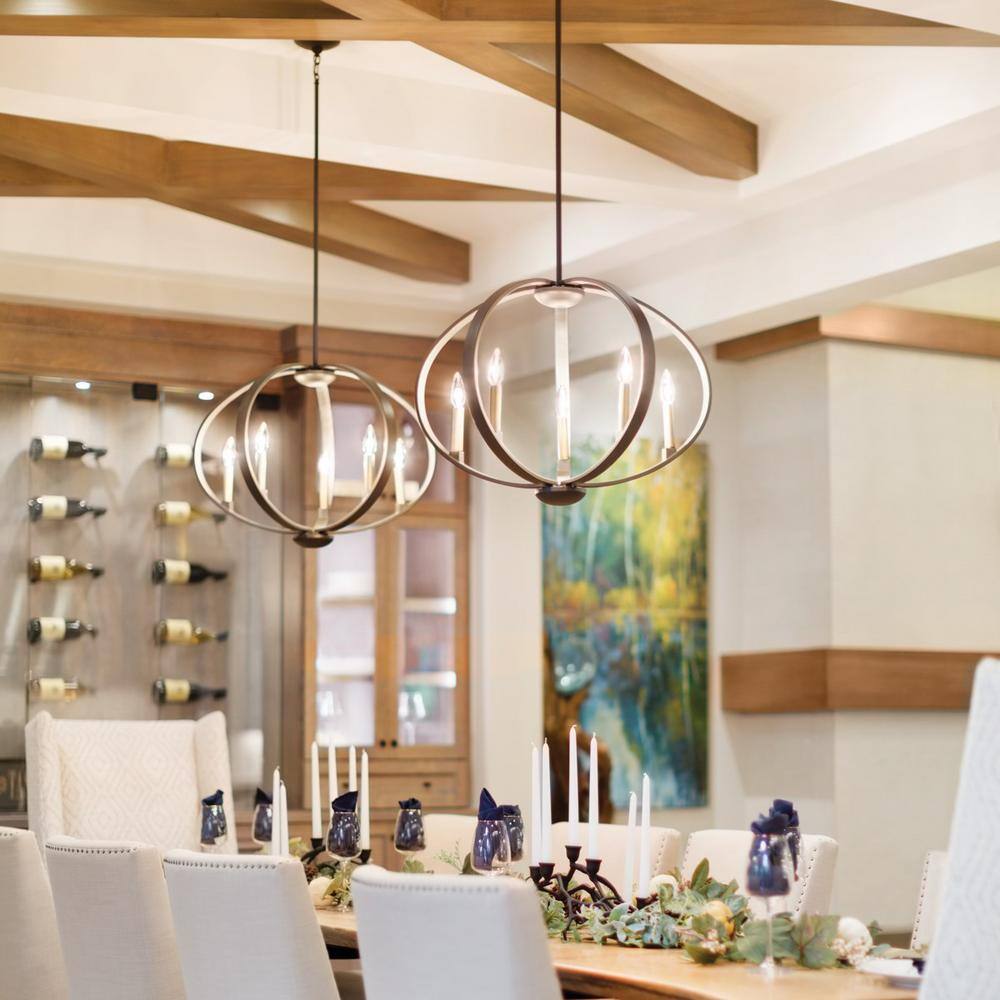 Elata 27" Pewter and Bronze 5-Light Orb Chandelier