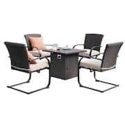 Mancunian 5-Piece Conversation Set with Gas Fire Pit Table and Beige Cushions