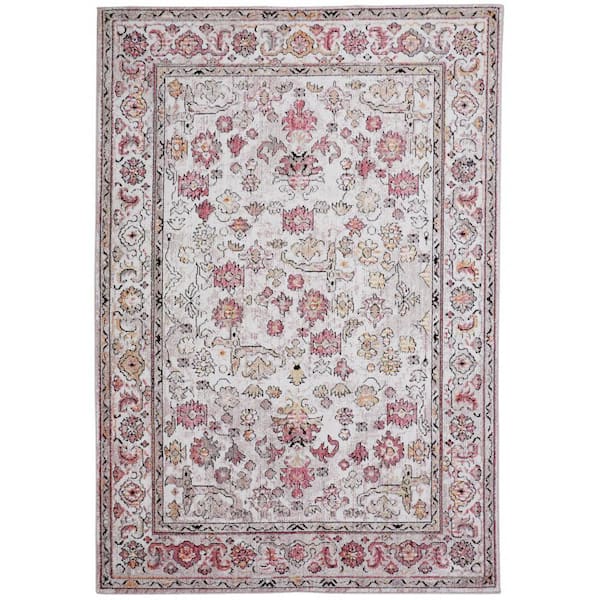 HomeRoots Ivory Pink and Gray 2 ft. x 3 ft. Floral Area Rug