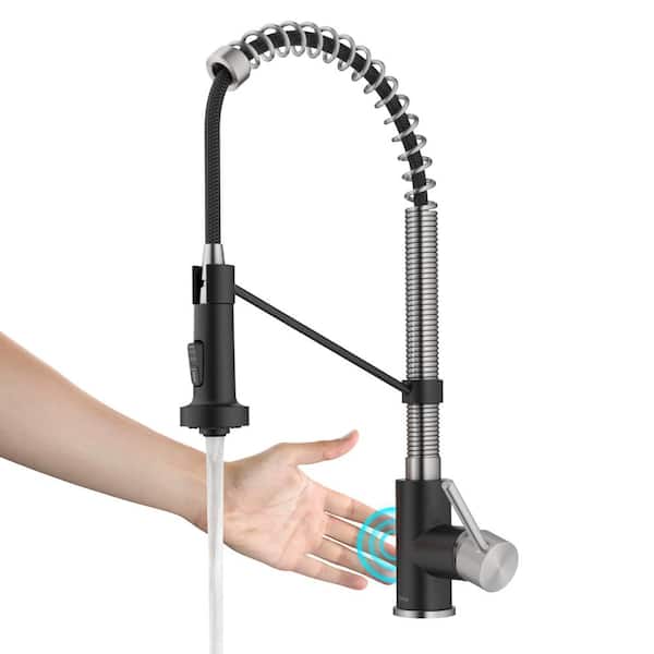 KRAUS Bolden Single Handle Touchless Sensor Pull Down Kitchen Faucet in Spot-Free Stainless Steel/Matte Black
