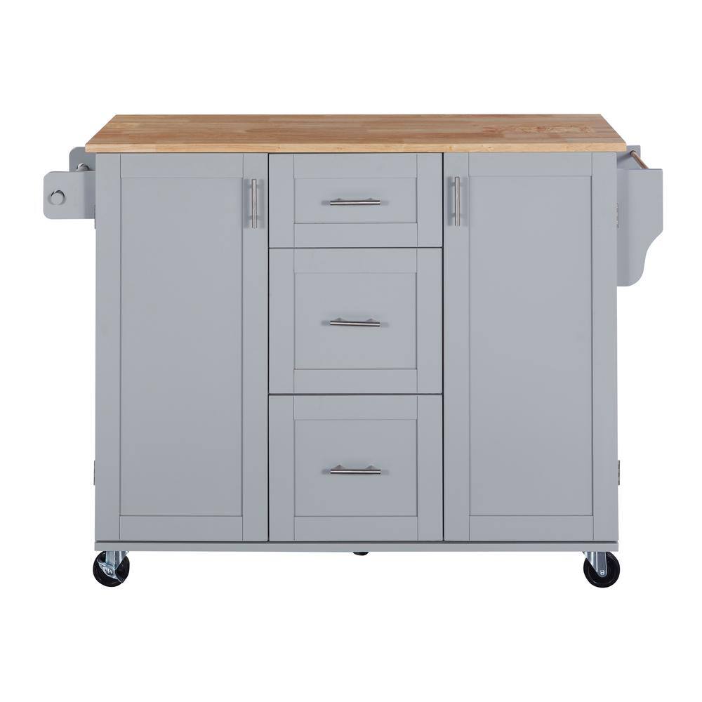 Grey Blue Rubber Wood Kitchen Cart with 5 Drawer, Spice Rack and Internal S