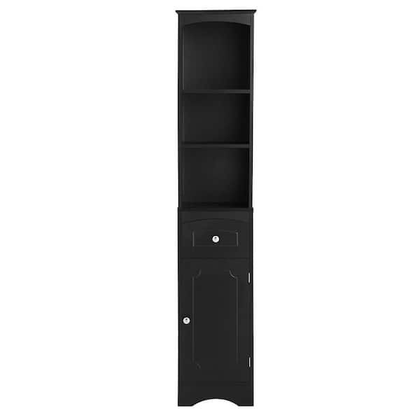 COWLOWN 13.4 in. W x 9.1 in. D x 66.9 in. H Black Linen Cabinet with Drawer, MDF Board, Adjustable Shelf