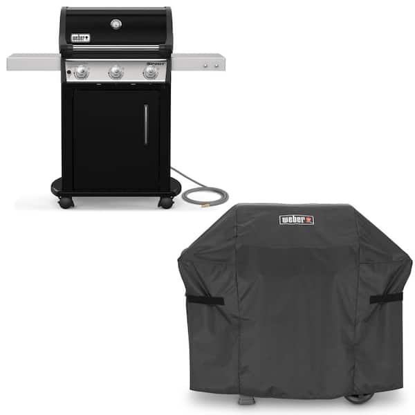 Weber Spirit E-315 3-Burner Natural Gas Grill in Black with Grill Cover