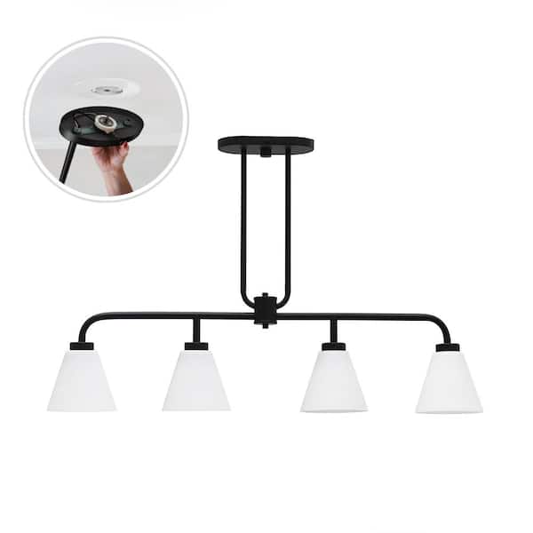 Wynridge 38 in. Plug and Play 4-Light Matte Black Linear Chandelier with SkyPlug
